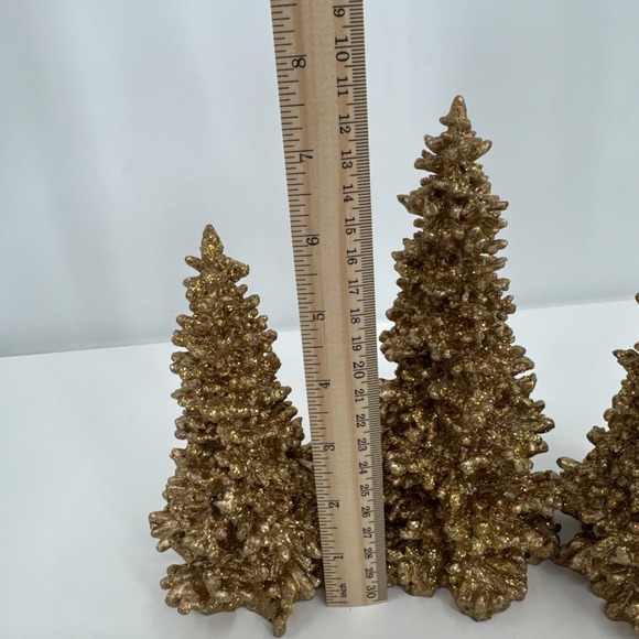 Department 56 Gold Glitter Christmas Trees Set Of 3 Holiday Display Sparkling - Picture 4 of 5